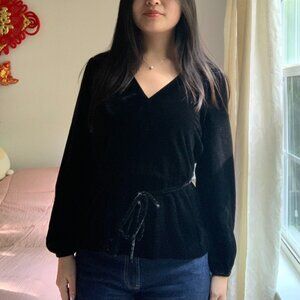 Velvet Faux-Wrap Blouse